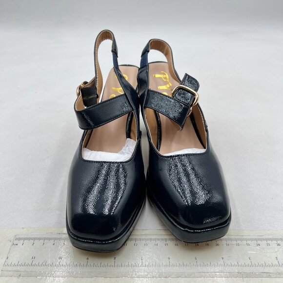 FYS Black Platform Square Toe Pumps Block High Heel Mary Janes Slingback Shoes - Picture 3 of 8